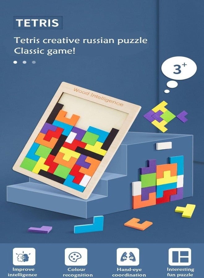 Samip Tetris Puzzles for Kids, Jigsaw Puzzle for Kids, Tangram Brain Teaser Game Russian Blocks Wood Intelligence 40 Pcs Teasers Toy Children Puzzle Toy(Multicolor) - Image 5